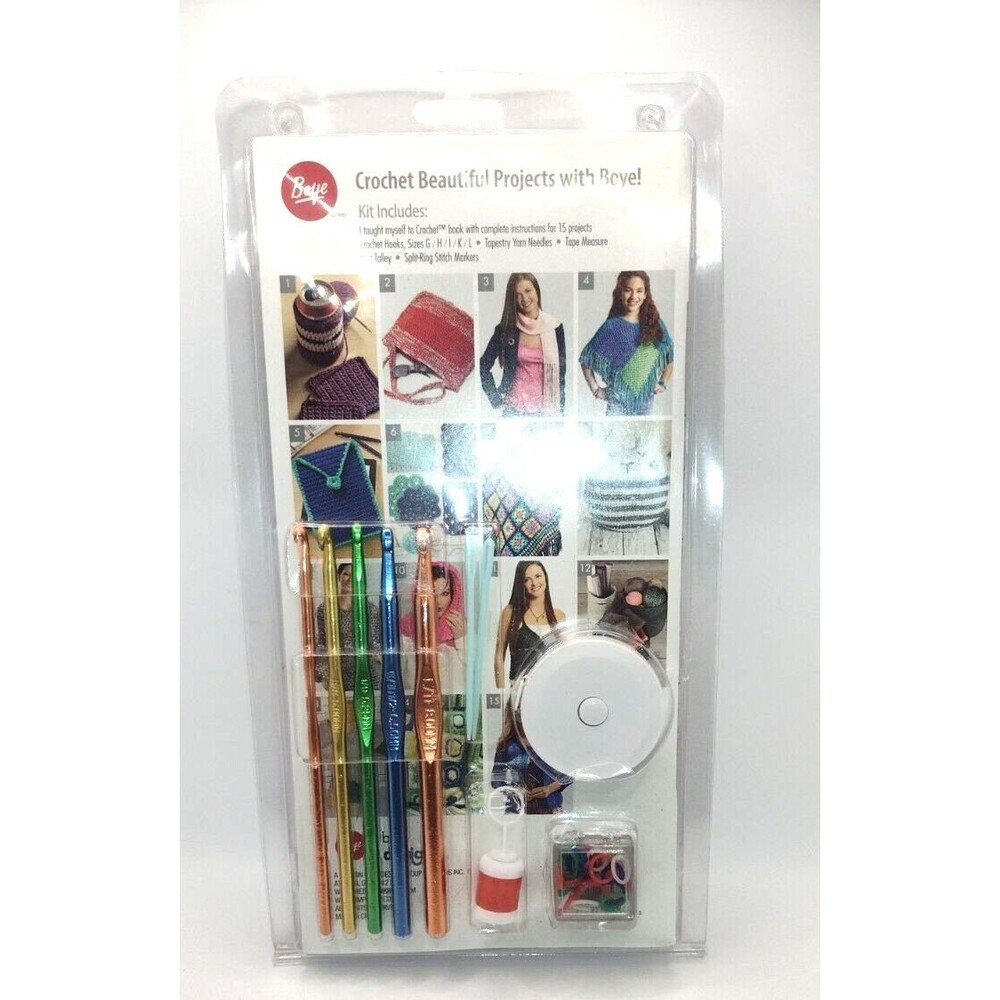 Boye Learn To Crochet Kit I Taught Myself to Crochet 5 Hooks Book Yarn Needles